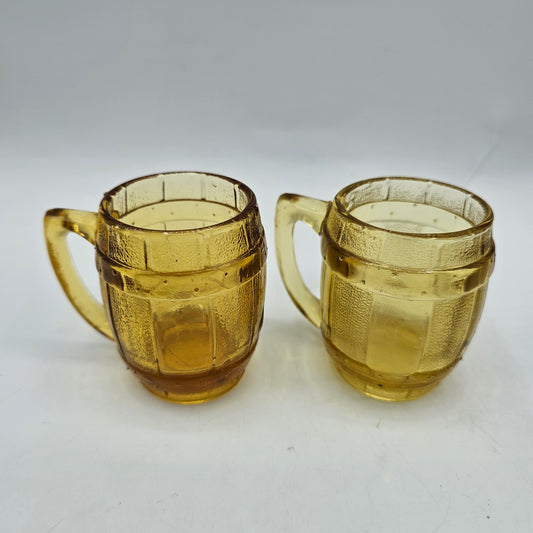 Amber Federal Glass Barrel Shot Glasses / Toothpick Holders - Set of 2