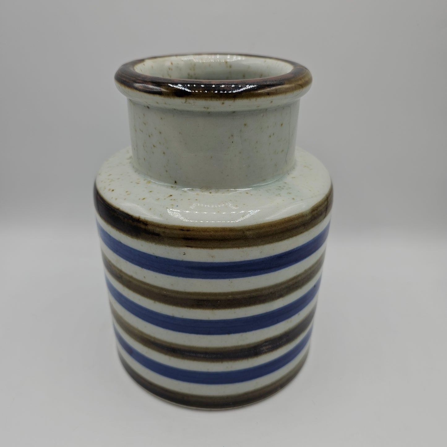 Vintage Brown and Blue Striped Speckled Crock - Made in Japan