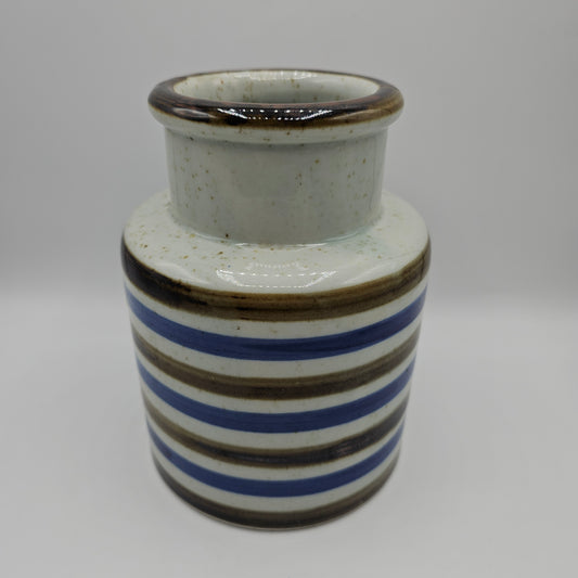 Vintage Brown and Blue Striped Speckled Crock - Made in Japan