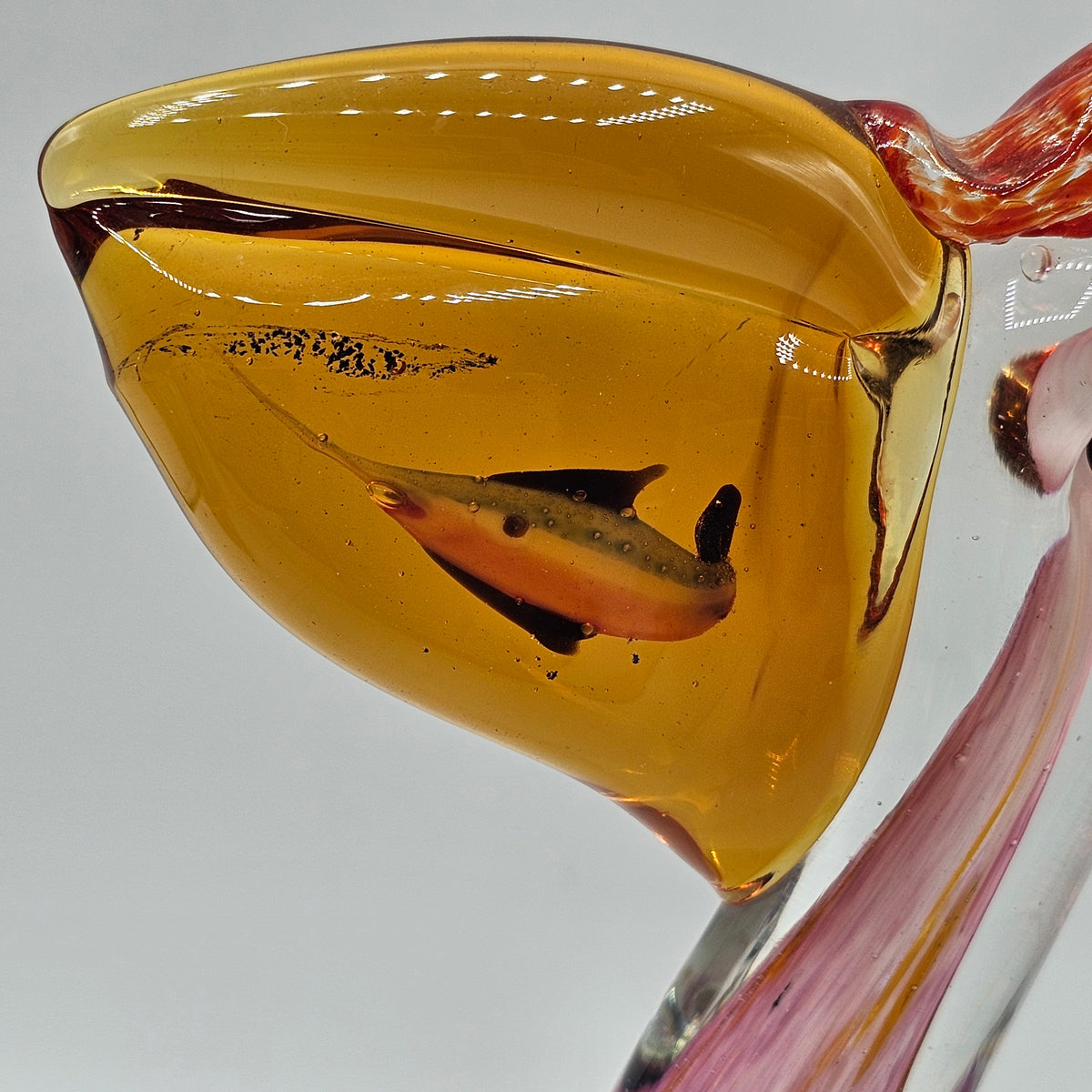 Art Glass Pelican with Fish Figurine
