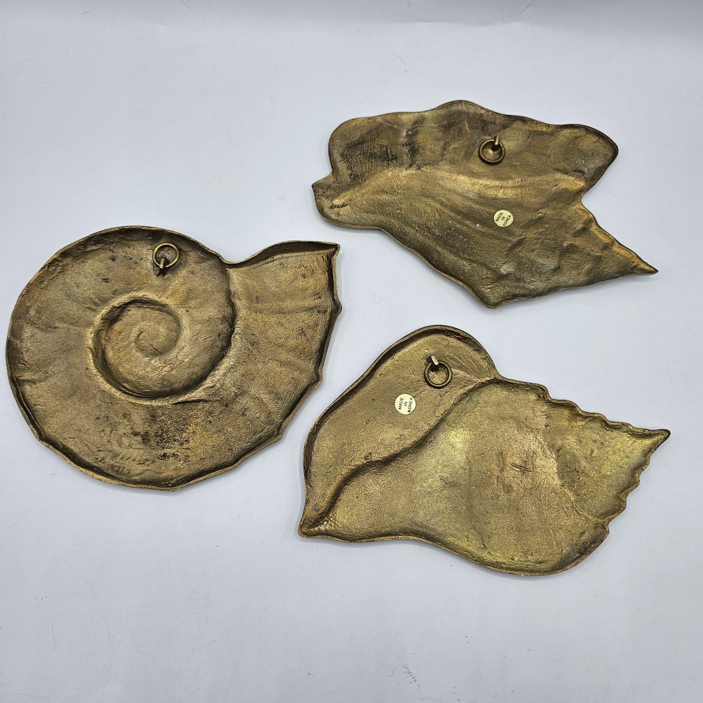 Vintage Brass Shell Wall Hangings - Set of 3