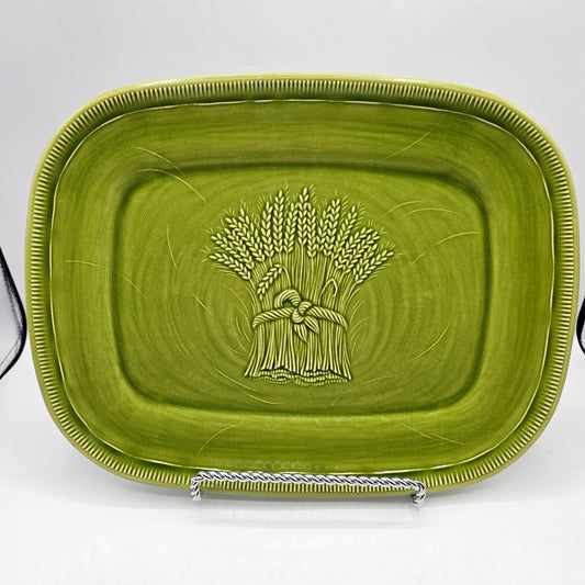 Franciscan Green Wheat Sheaf Ceramic Serving Platter Dish / Fall Decor