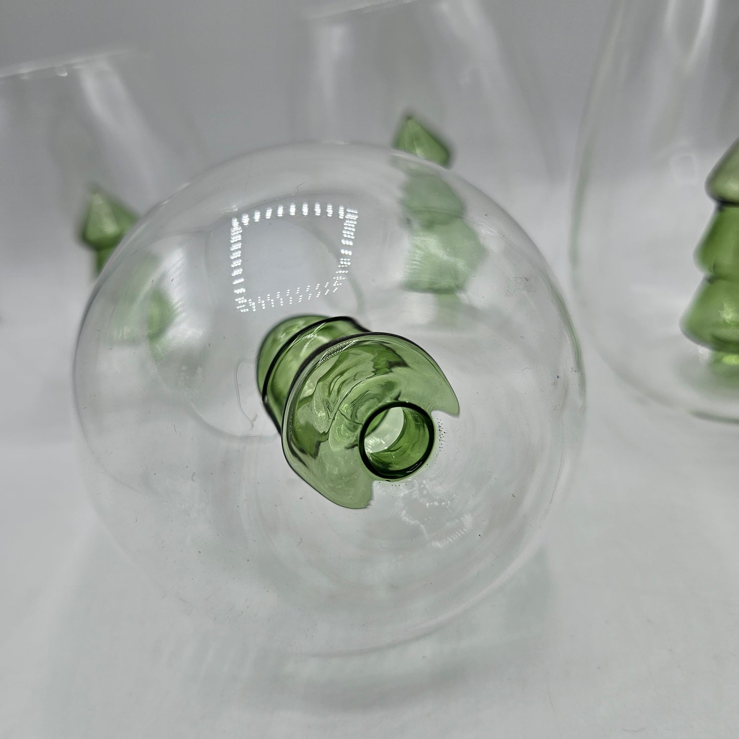 Anthropologie Stemless Wine Glasses with Figural Green Glas Christmas Tree Inside - Set of 4
