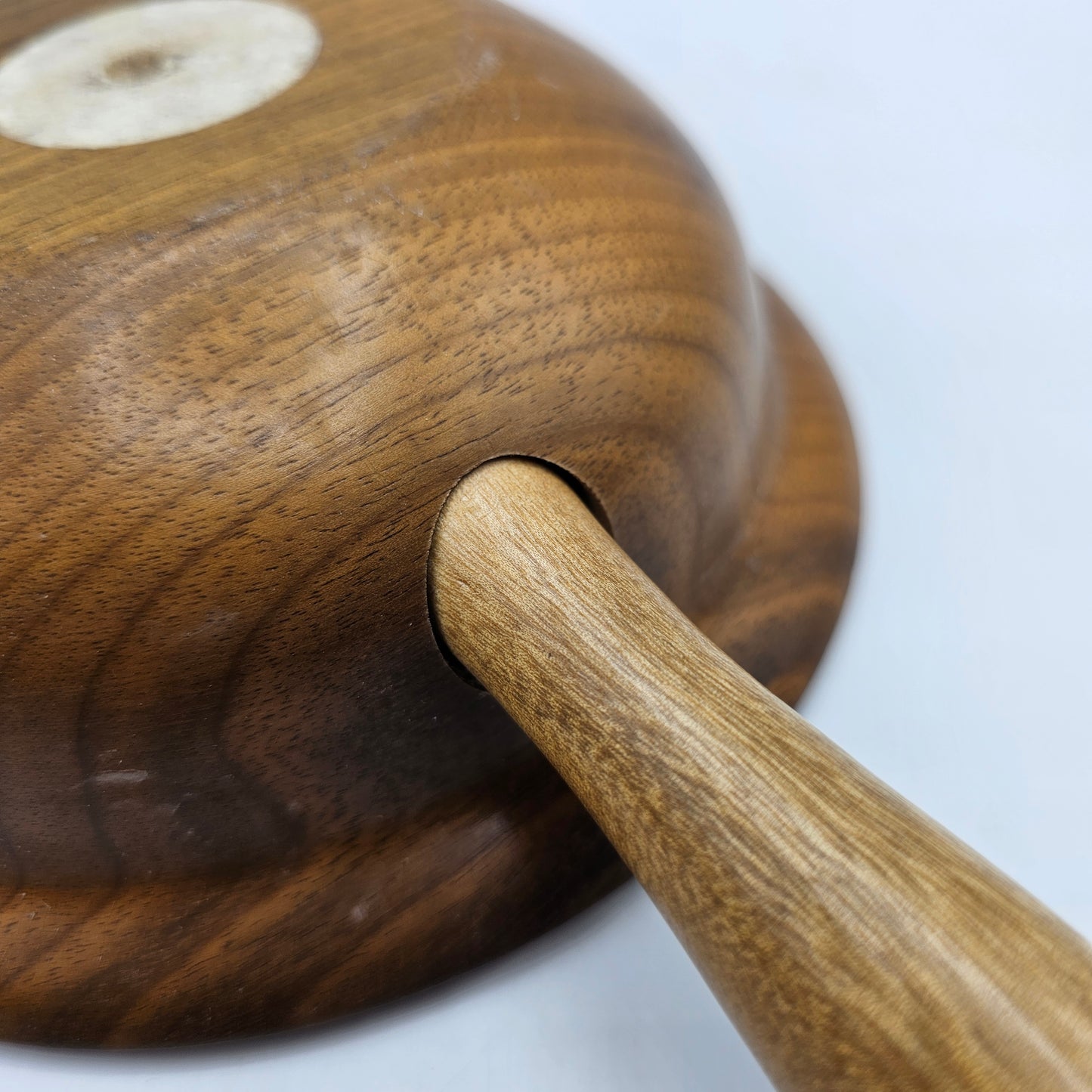Vintage Turned Teak Wood Nut Bowl with Handle