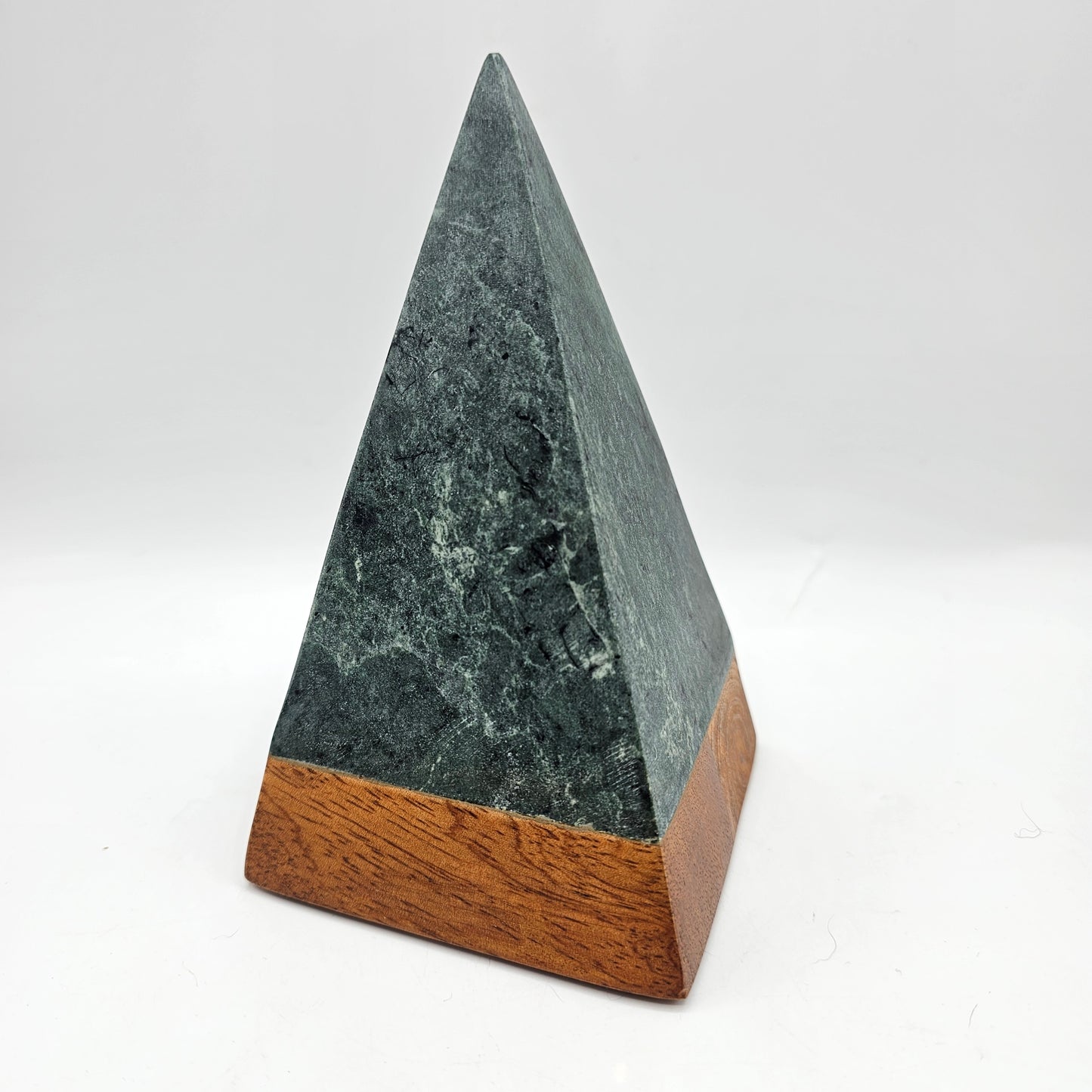 Minimalist Christmas Tree Figurine Green Marble Stone Obelisk Pyramid with Wooden Base