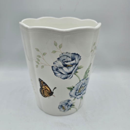 Lenox Butterfly Meadow Ceramic Utensil Holder / Vase with Flowers and Applied Butterfly