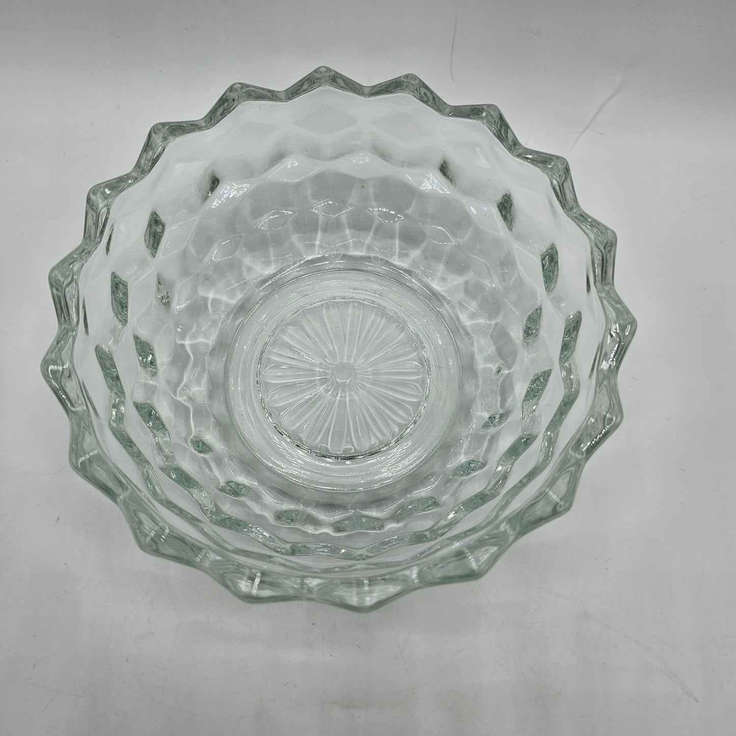 Vintage Fostoria American Pattern Clear Glass Candy or Nut Dish with a Cubist Design and Scalloped Edge