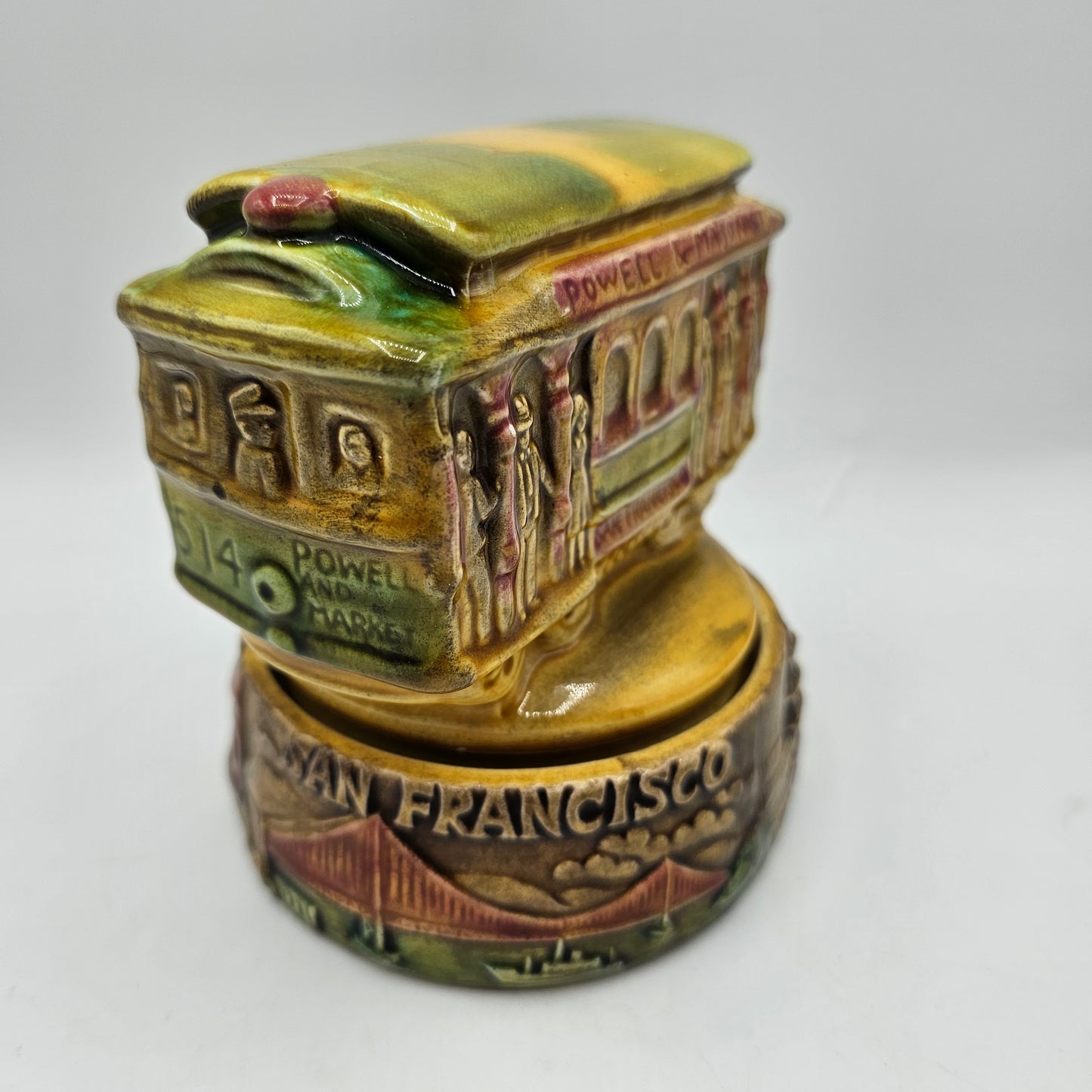 Vintage San Francisco Music Company Powell & Hyde Porcelain Rotating Music Box Street Car Trolley