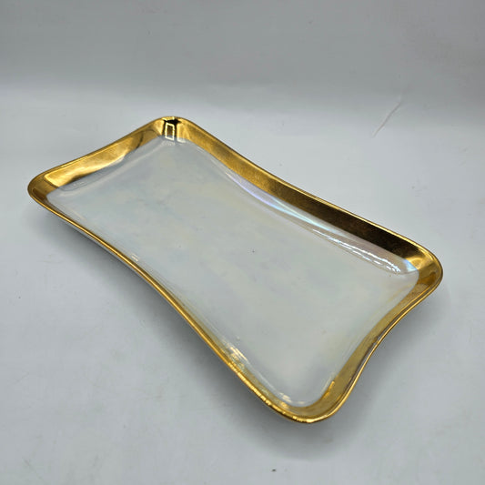 Hand Painted Pearly Iridescent Ceramic Trinket Tray with 22K Gold by Osborne