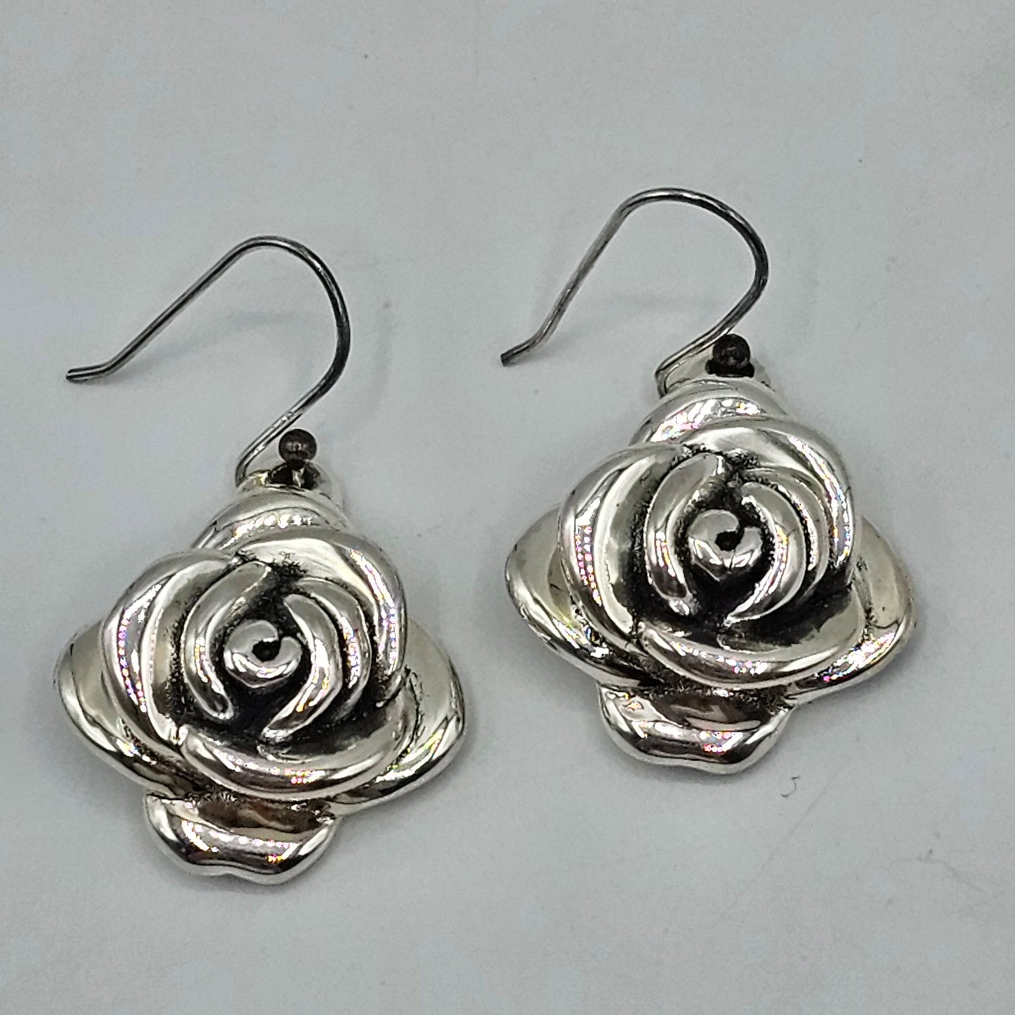 925 Sterling Silver Blooming Rose Drop Earrings (not solid)