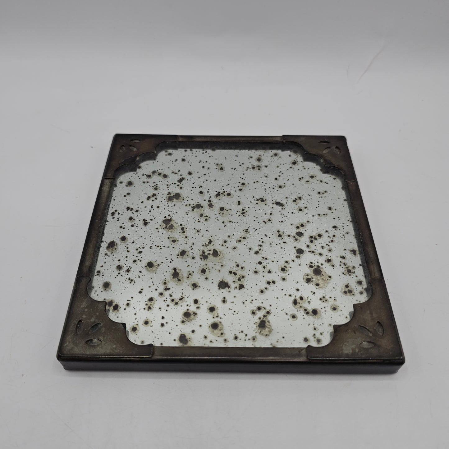 Pottery Barn Antiqued Mirrored Square Candle Tray / Miniatures Display Stand