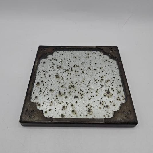 Pottery Barn Antiqued Mirrored Square Candle Tray / Miniatures Display Stand