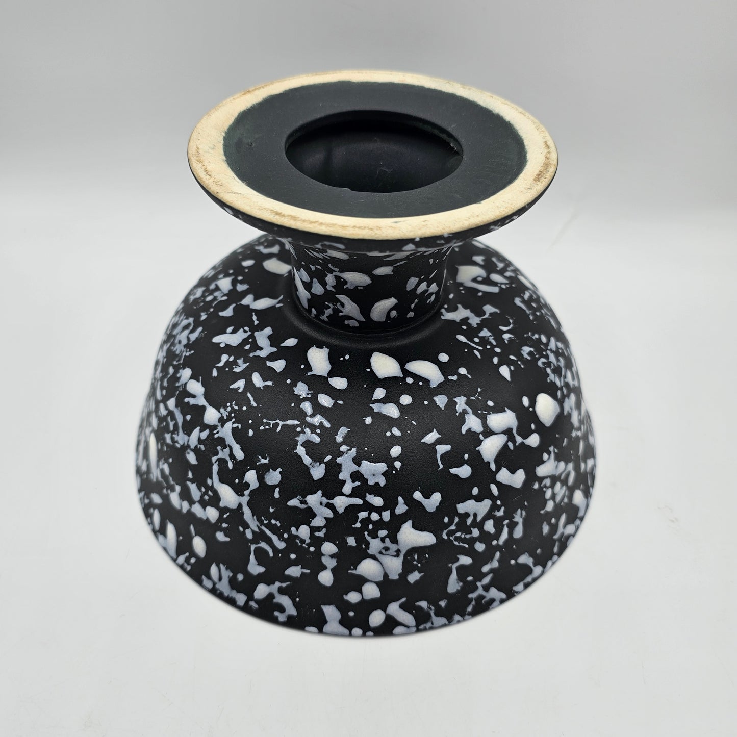 Red Wing Matte Black Pedestal Console Bowl with White Glossy Paint Splatter