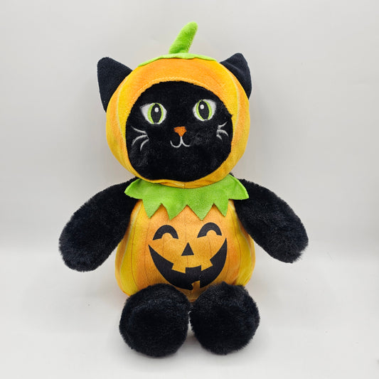 Plush Black Cat in Jack O Lantern Costume