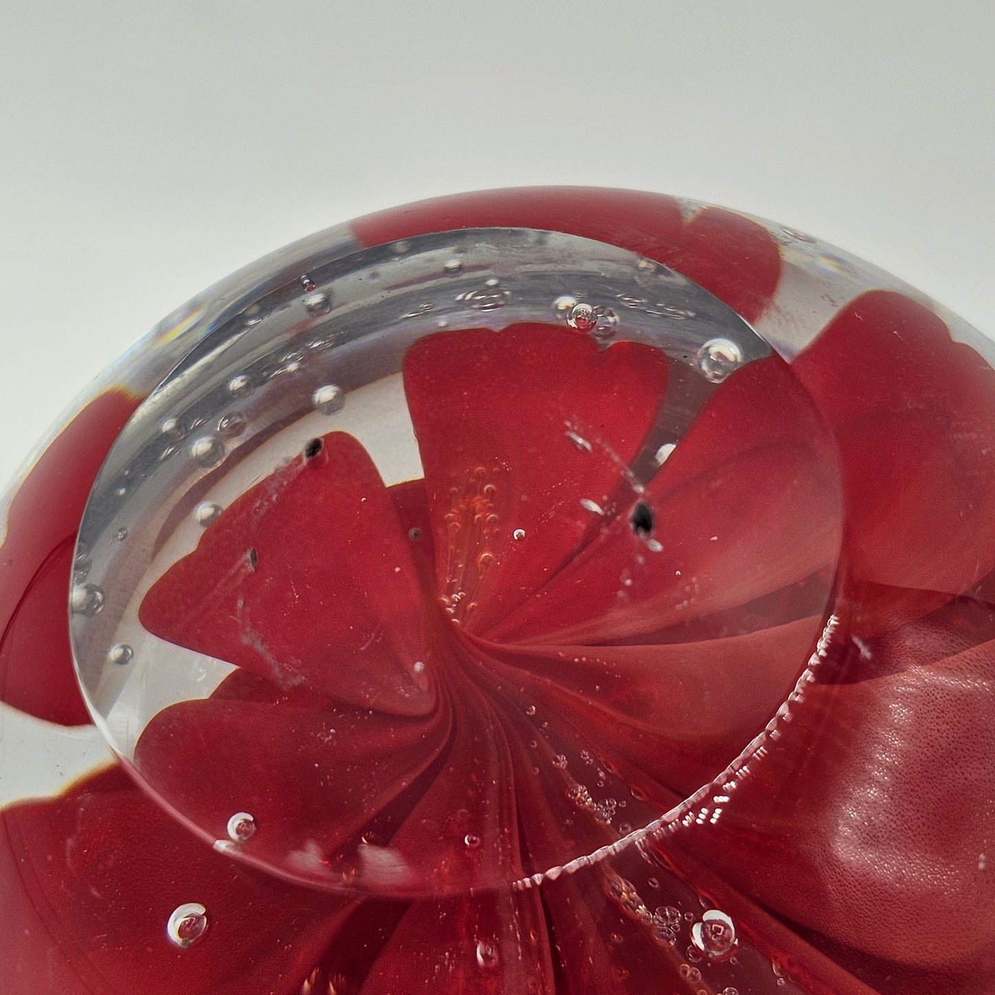 Bullicante Red Rose Glass Paperweight with Polished Base