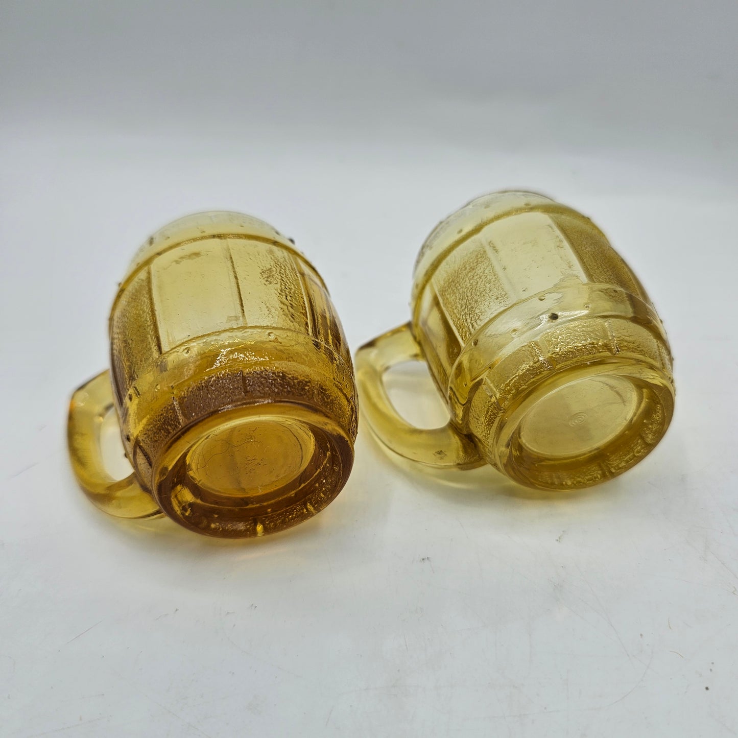 Amber Federal Glass Barrel Shot Glasses / Toothpick Holders - Set of 2