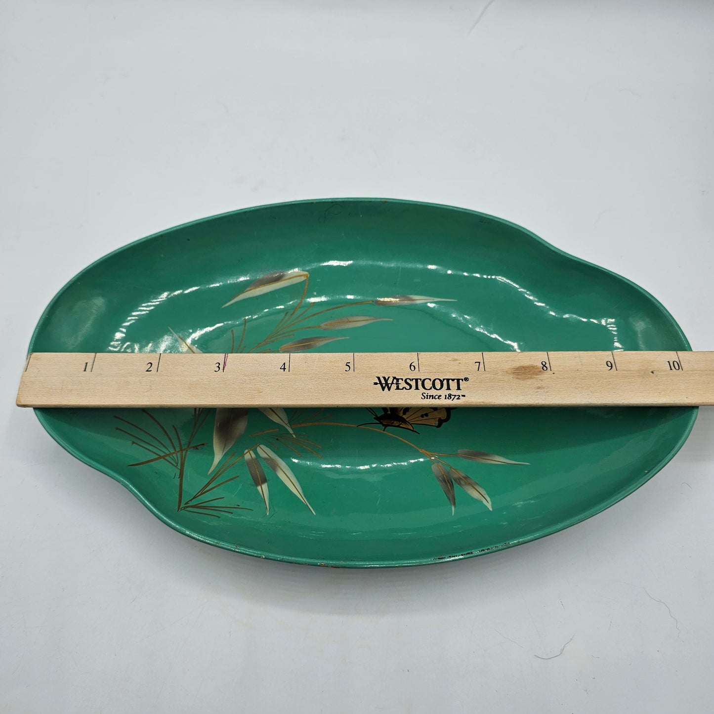 Vintage Turquoise Lacquerware with Hand Painted Butterfly by Catalina Woodenware of California