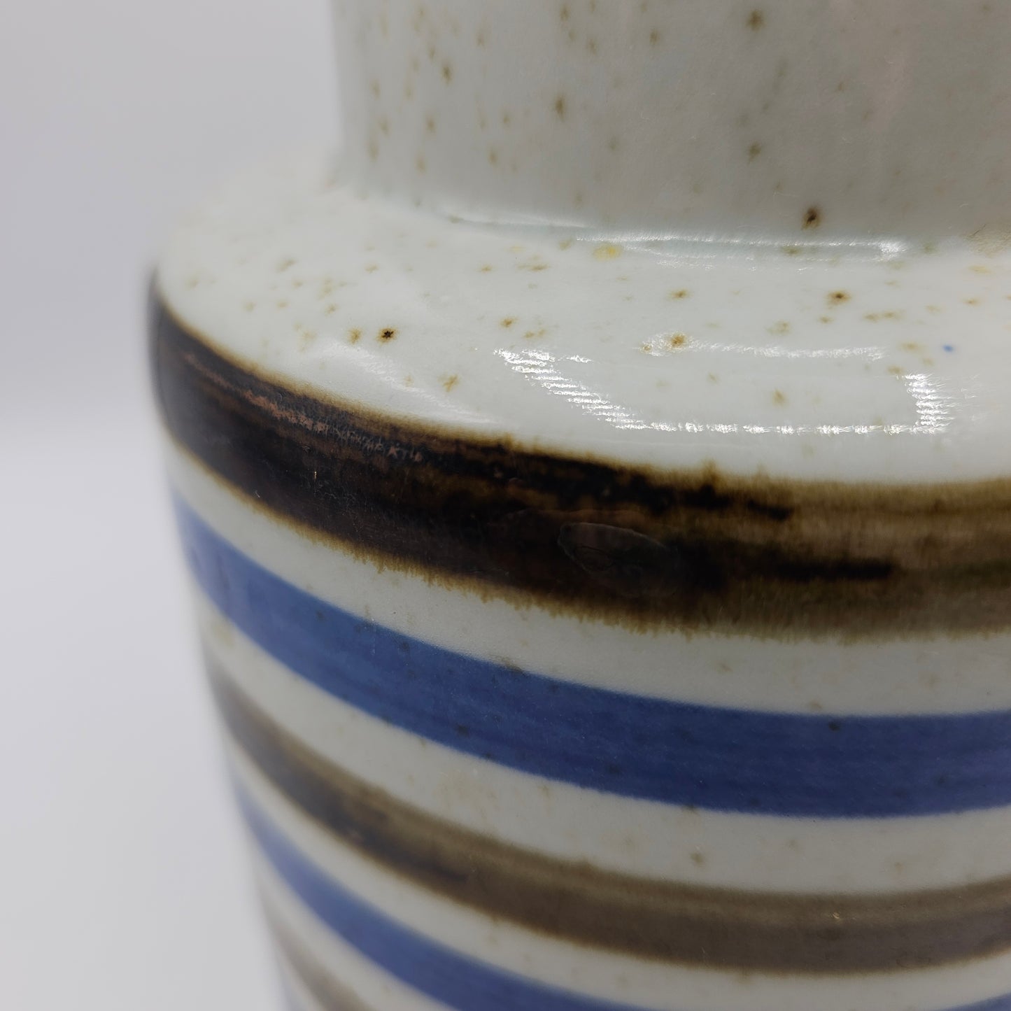 Vintage Brown and Blue Striped Speckled Crock - Made in Japan