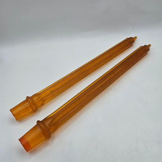 Pair of Vintage Ridged Lucite Orange Faux Taper Candles (no wicks)