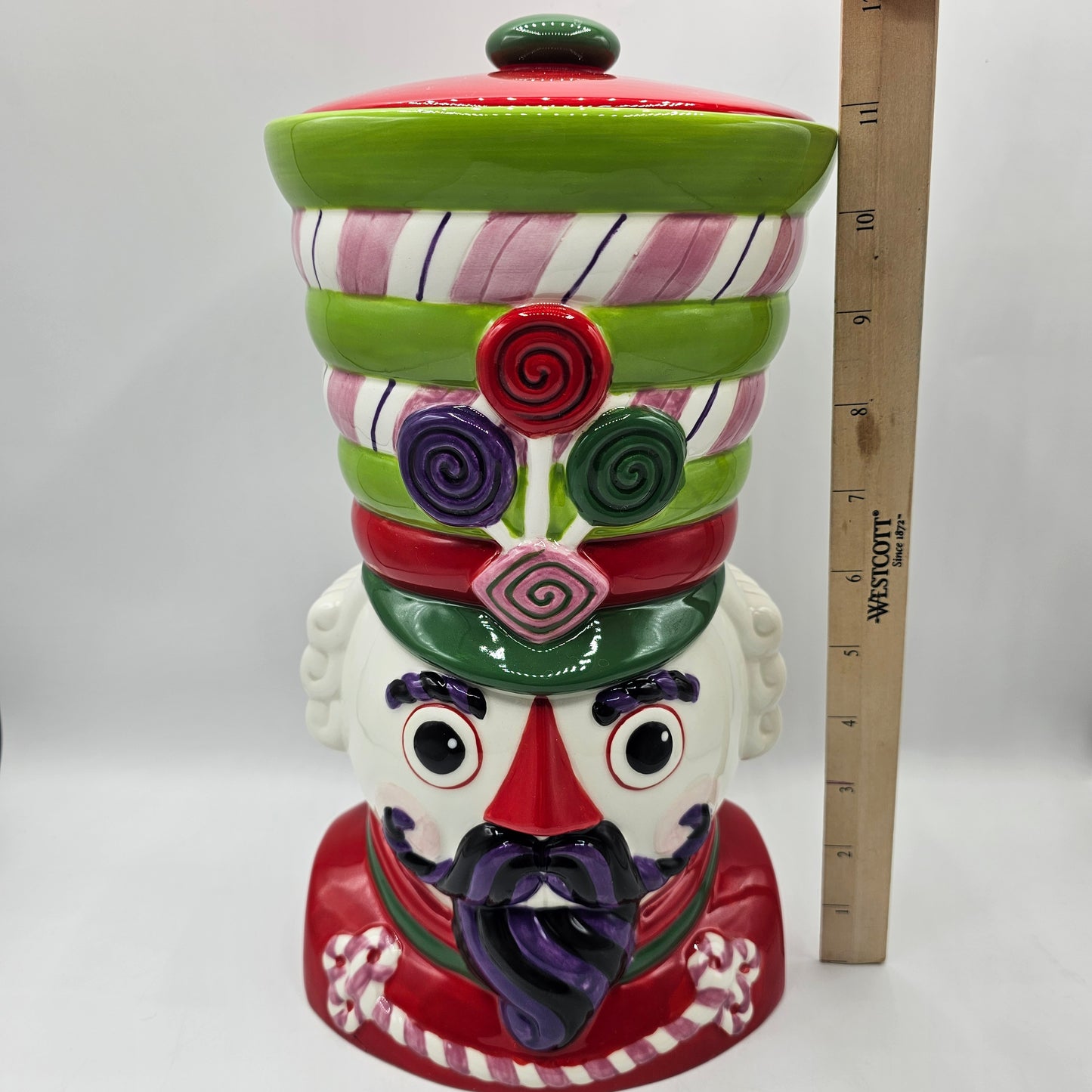 Large Ceramic Christmas Nutcracker Soldier Head Lidded Cookie Jar