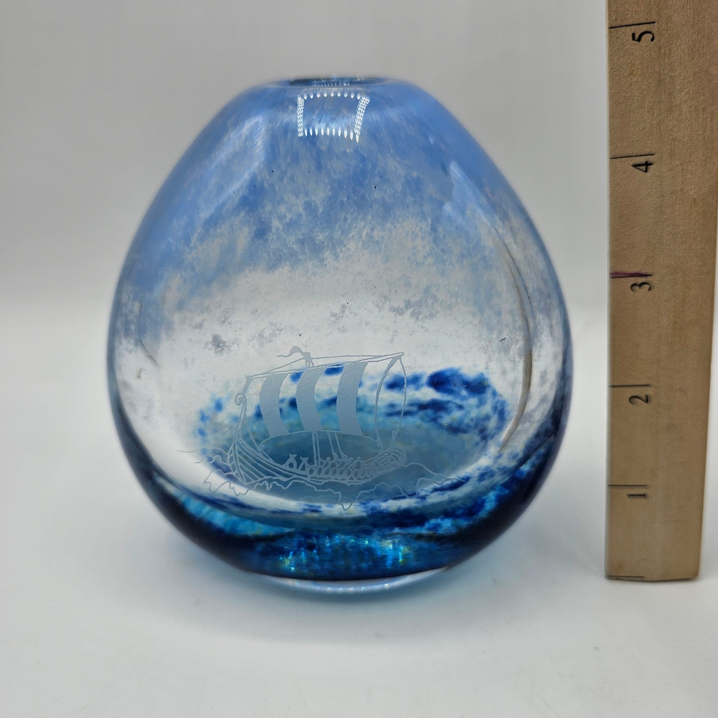 Caithness of Scotland Artisan Glass Longship on the Ocean Vase - Signed