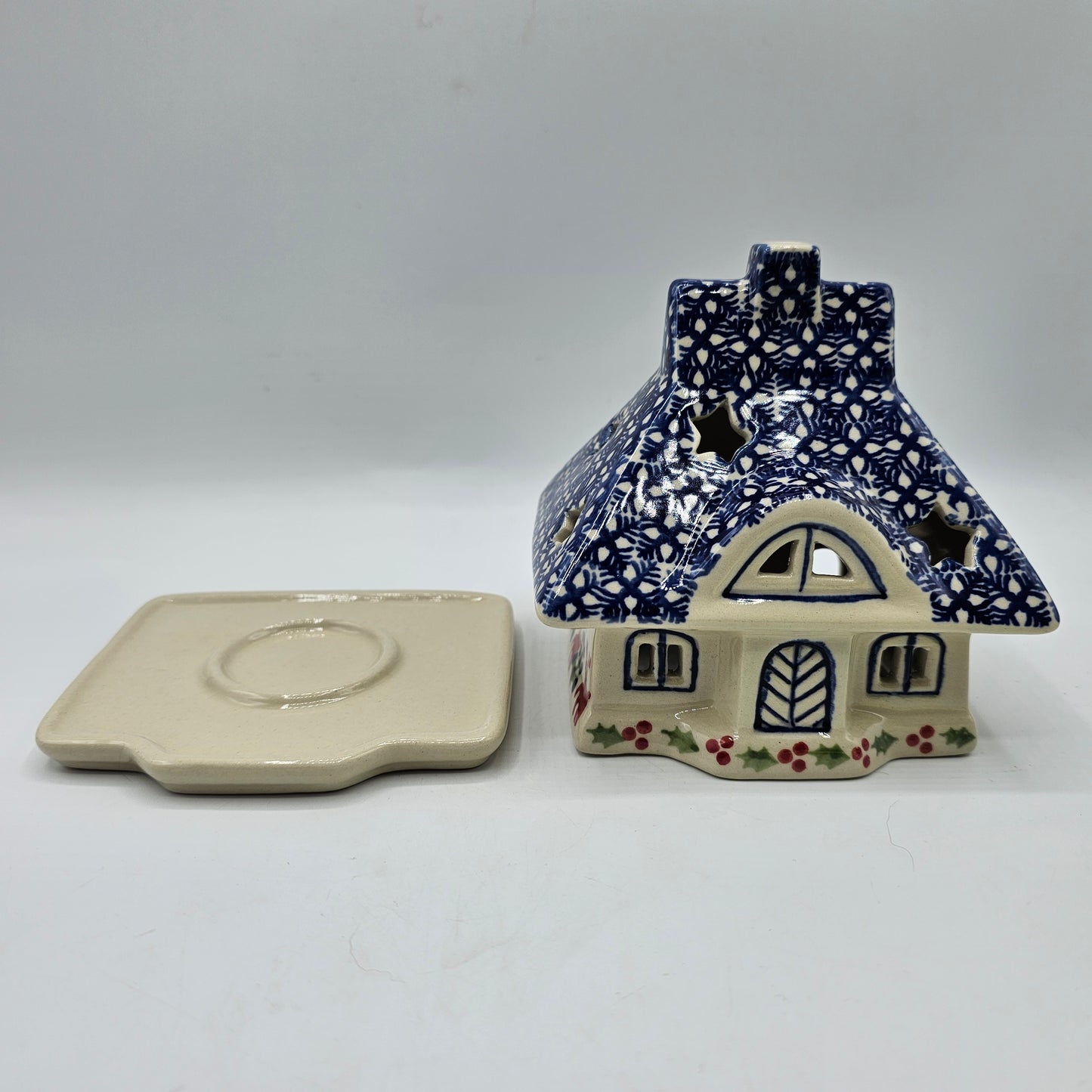 Boleslawiec Polish Pottery Fairy Light Luminary Christmas Cottage / House for Tea Light