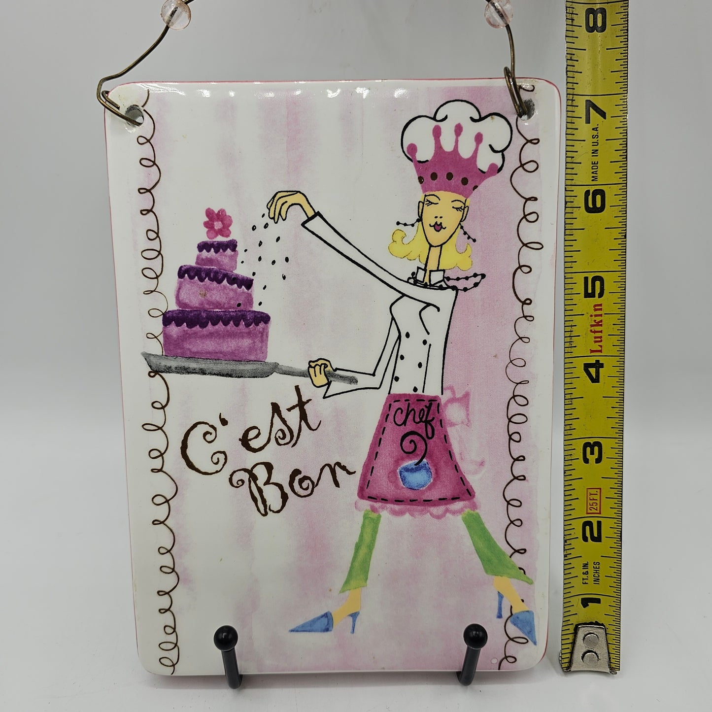 Pretty Baker C'est Bon Cake Wall Hanging Tile with Wire Hanger