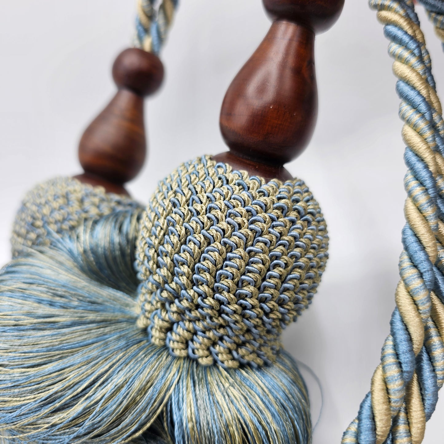 Drape or Curtain Tassel Tiebacks - Pair in Blue and Yellow