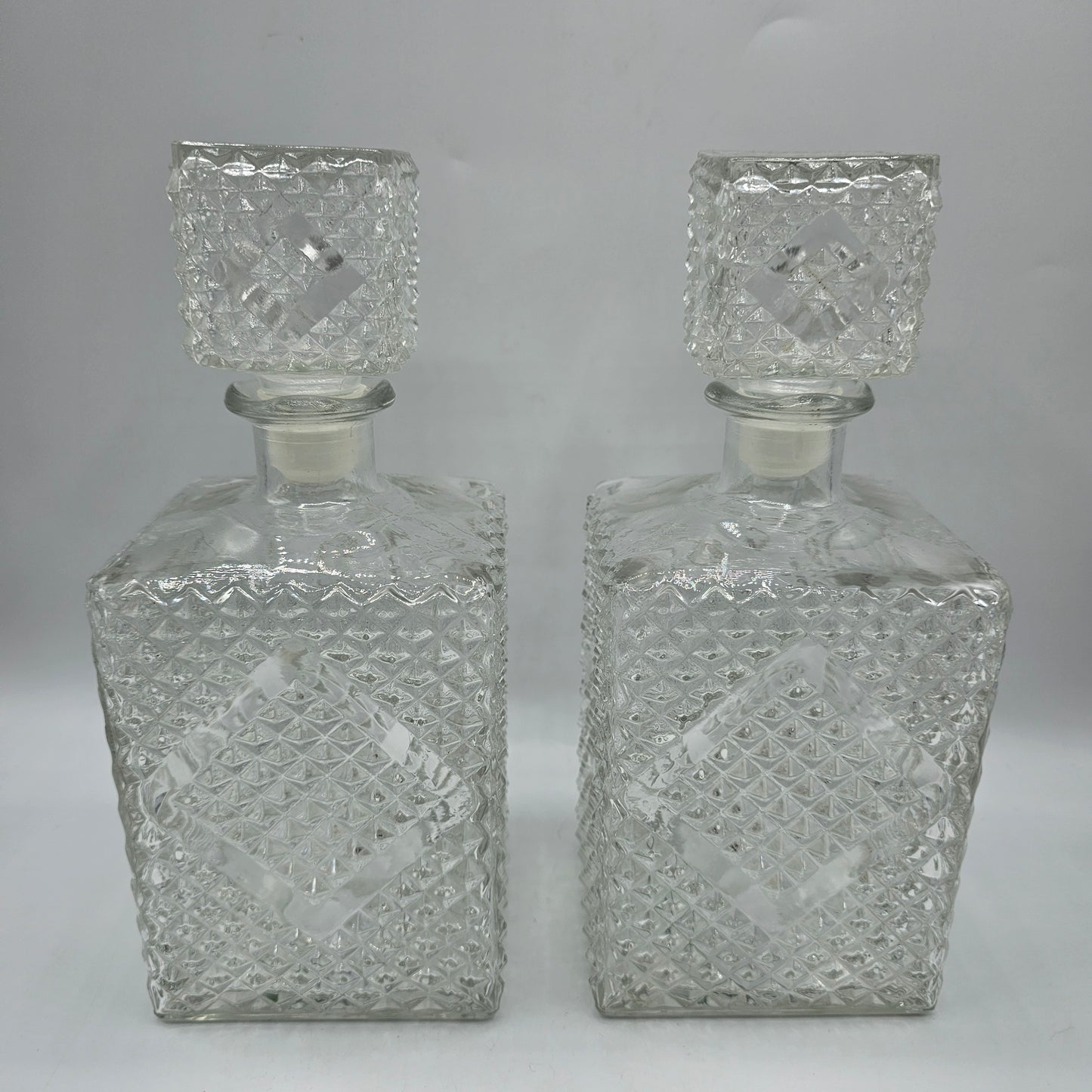 Vintage Hobnail Glass  Decanters with Original Stoppers - Set of 2