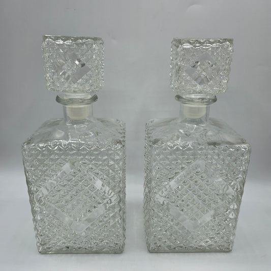 Vintage Hobnail Glass  Decanters with Original Stoppers - Set of 2