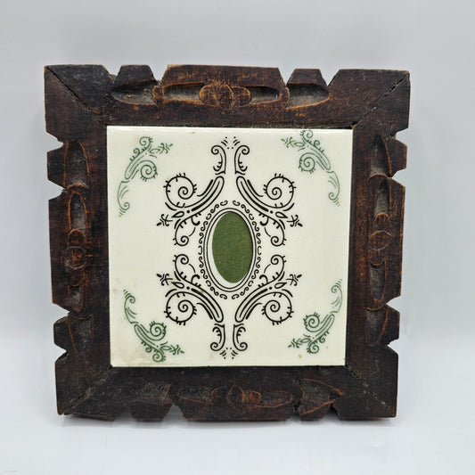 Vintage Wood Framed Tile Trivet