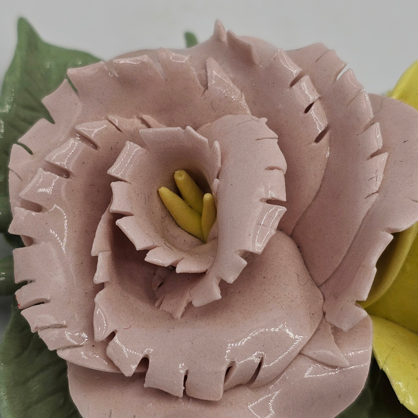 Artisan Pottery Pink and Yellow Roses Pin on Brooch