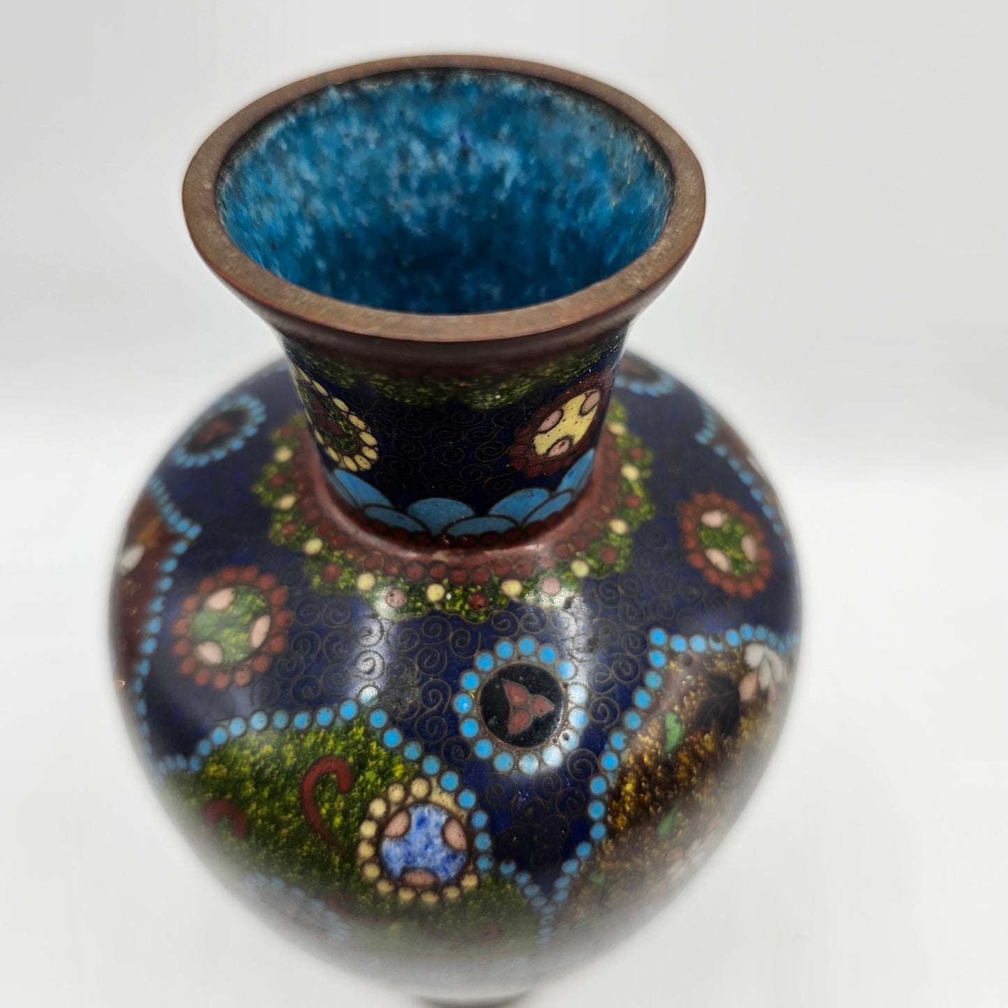 Vintage Champleve (Cloisonne) Enamelled Japanese / Asian Bud Vase with Flowers and Butterflies