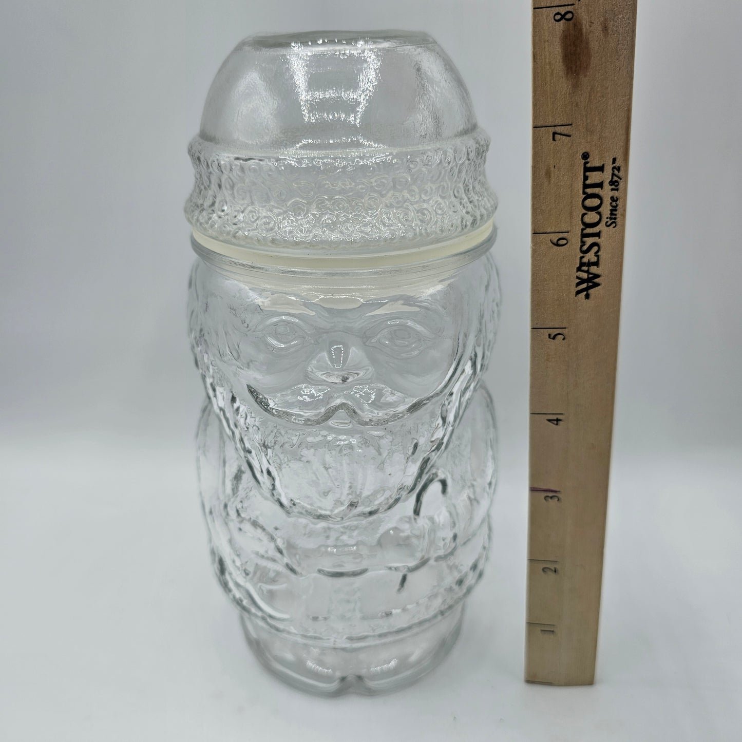 Libbey Clear Glass Lidded Santa Claus Canister Jar
