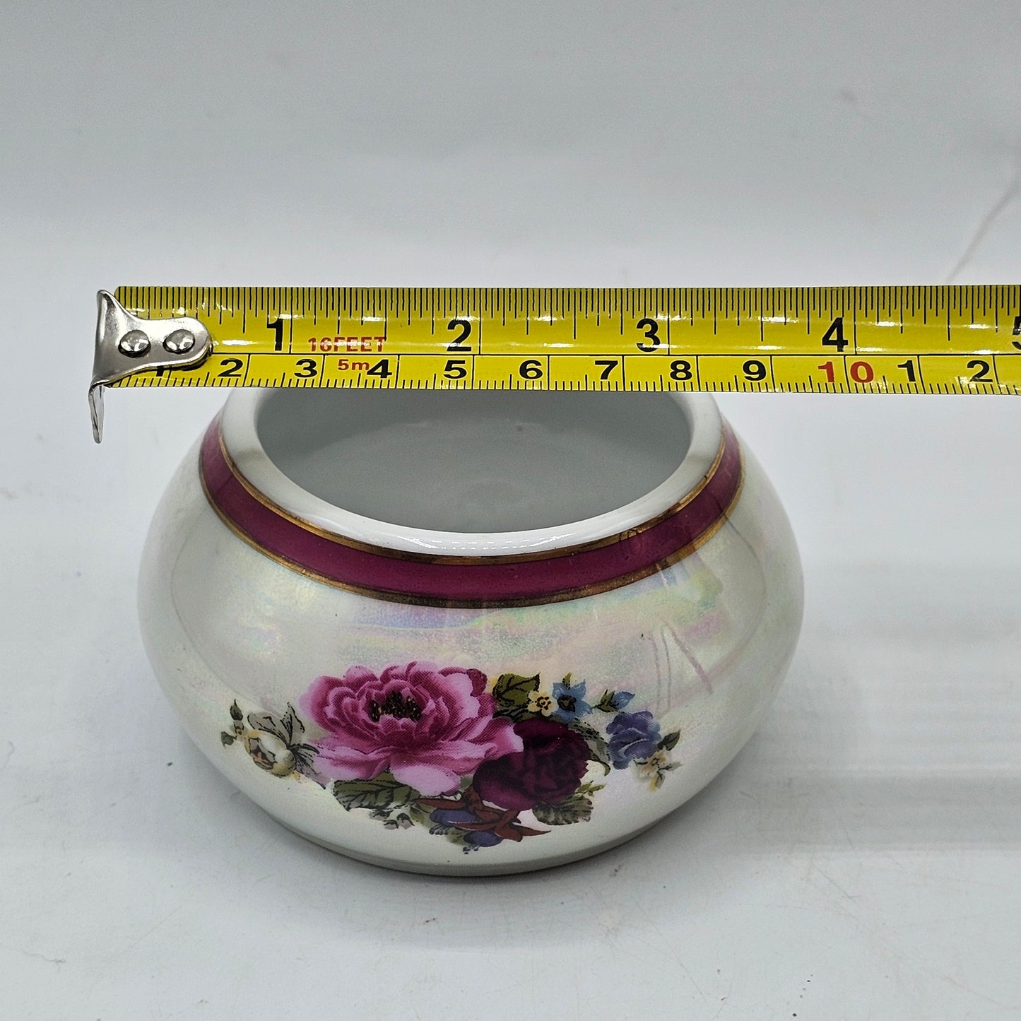 Vintage "Las Vegas" Iridescent Trinket Dish with Transferware Roses - Souvenir