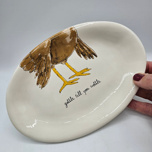 Rae Dunn "Gobble Till You Wobble" Thanksgiving Turkey Trinket Dish
