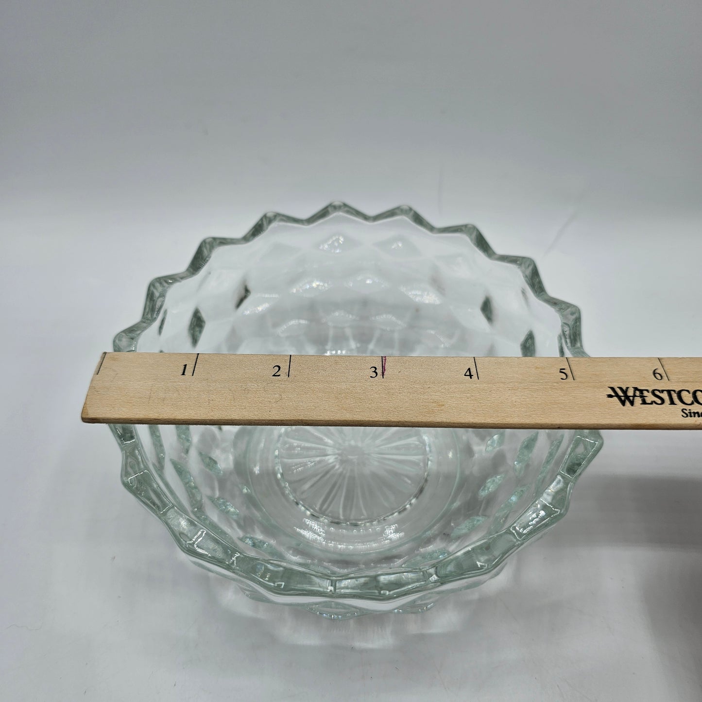 Vintage Fostoria American Pattern Clear Glass Candy or Nut Dish with a Cubist Design and Scalloped Edge