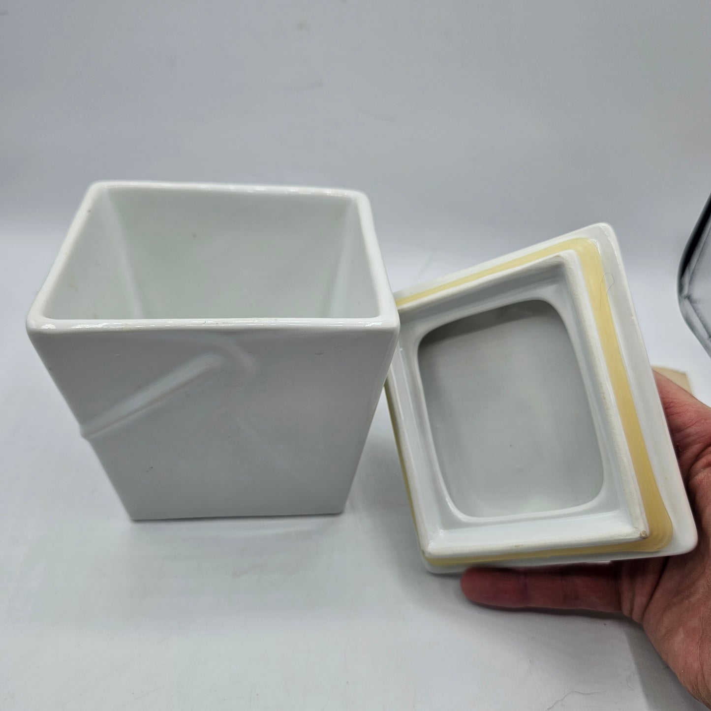 White Ceramic Chinese Take Out Style Lidded Canister
