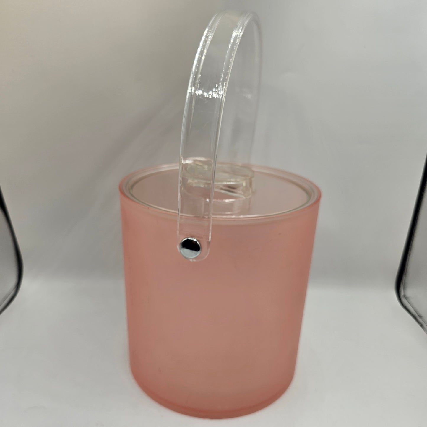 Vintage Pink Lucite Ice Bucket with Clear Liner and Handle