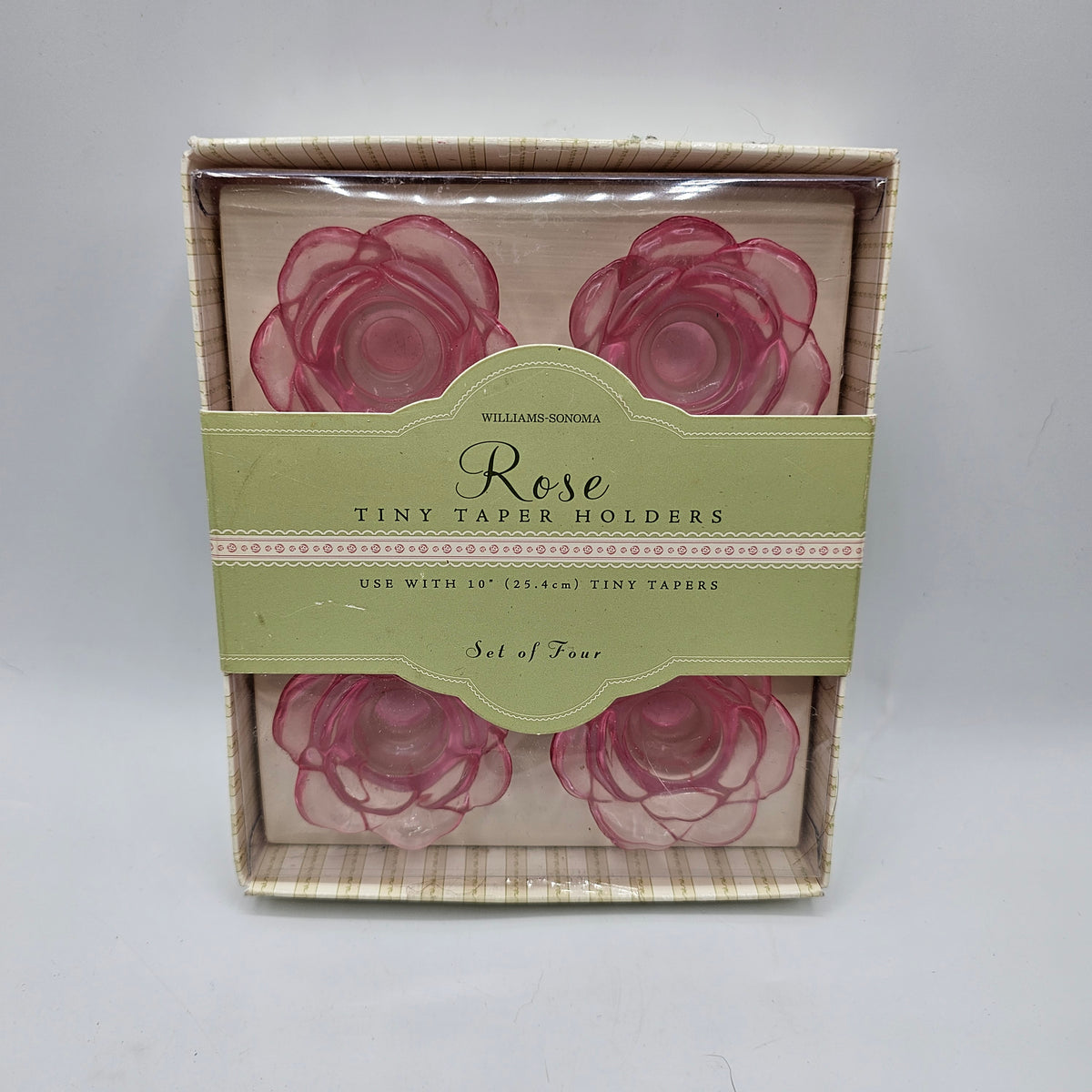 Williams Sonoma Pink Glass Rose Skinny Taper Candle Holders - Set of 6