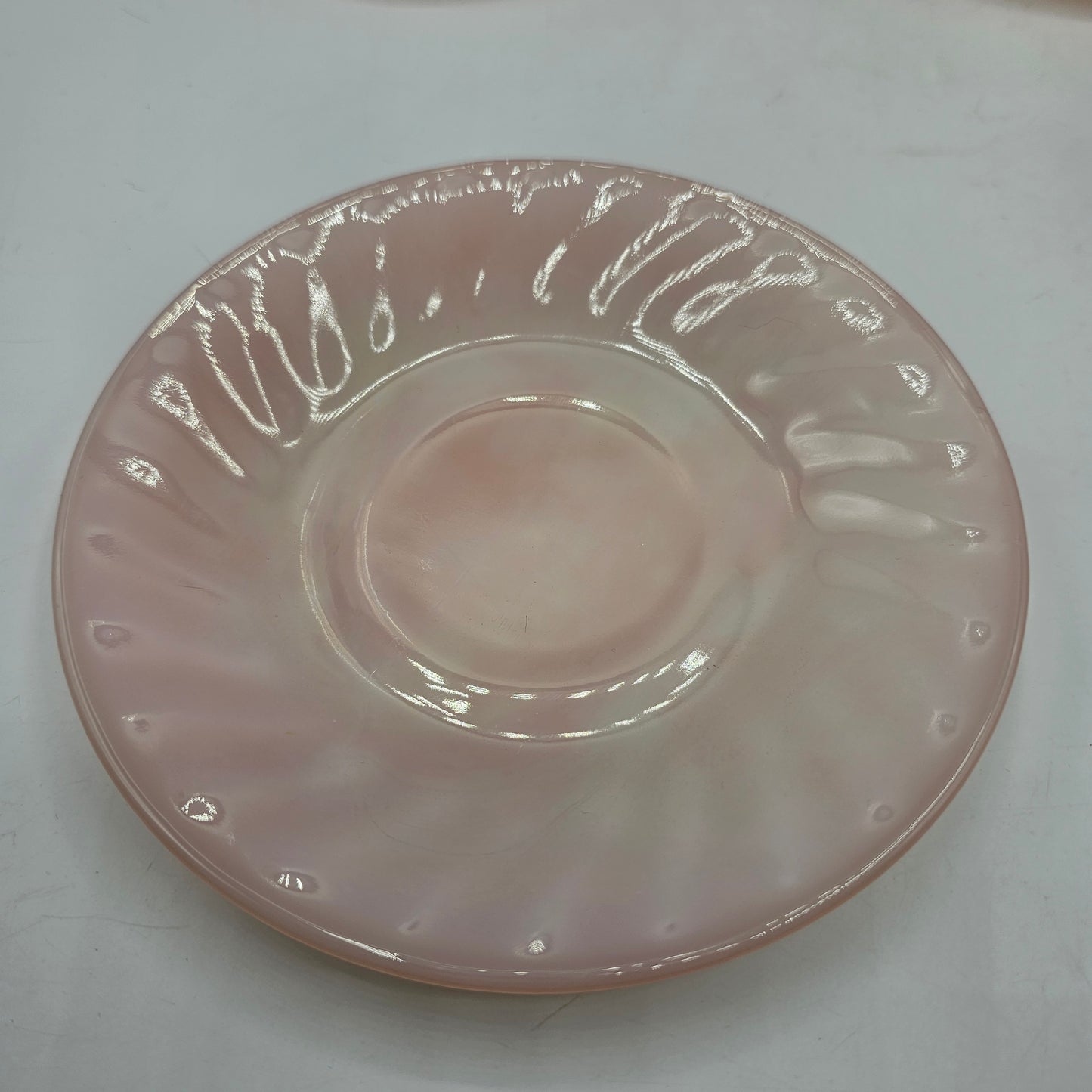 Fireking Pink Optic Swirl Glass Cups and Saucers - 3 Sets + Saucer