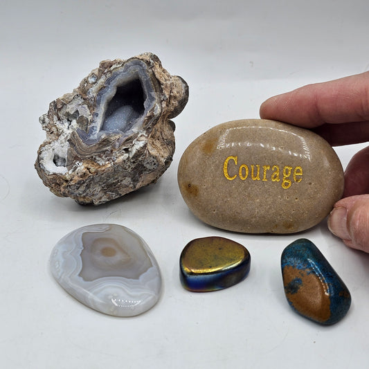 Geode Rock, "Courage" Stone, 3 Worry Rocks