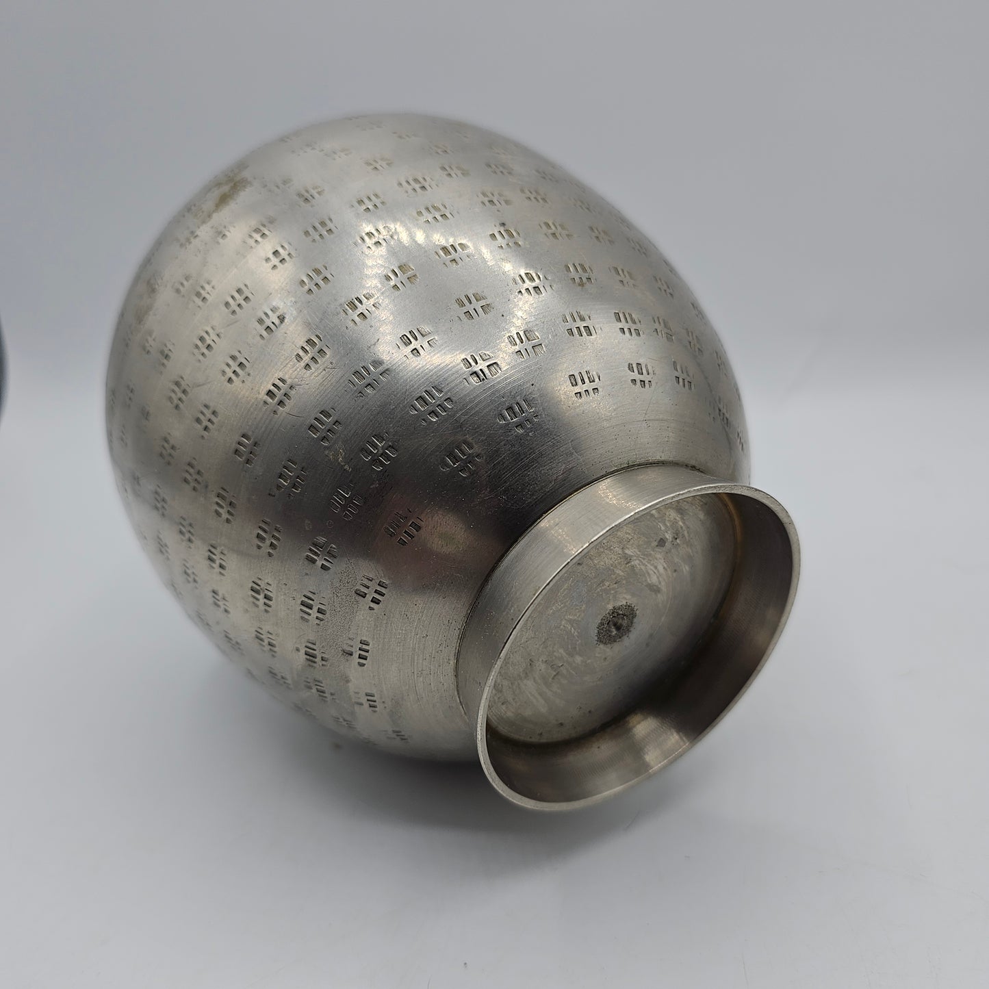 Vintage Silver Tone Metal Vase with Etched Design