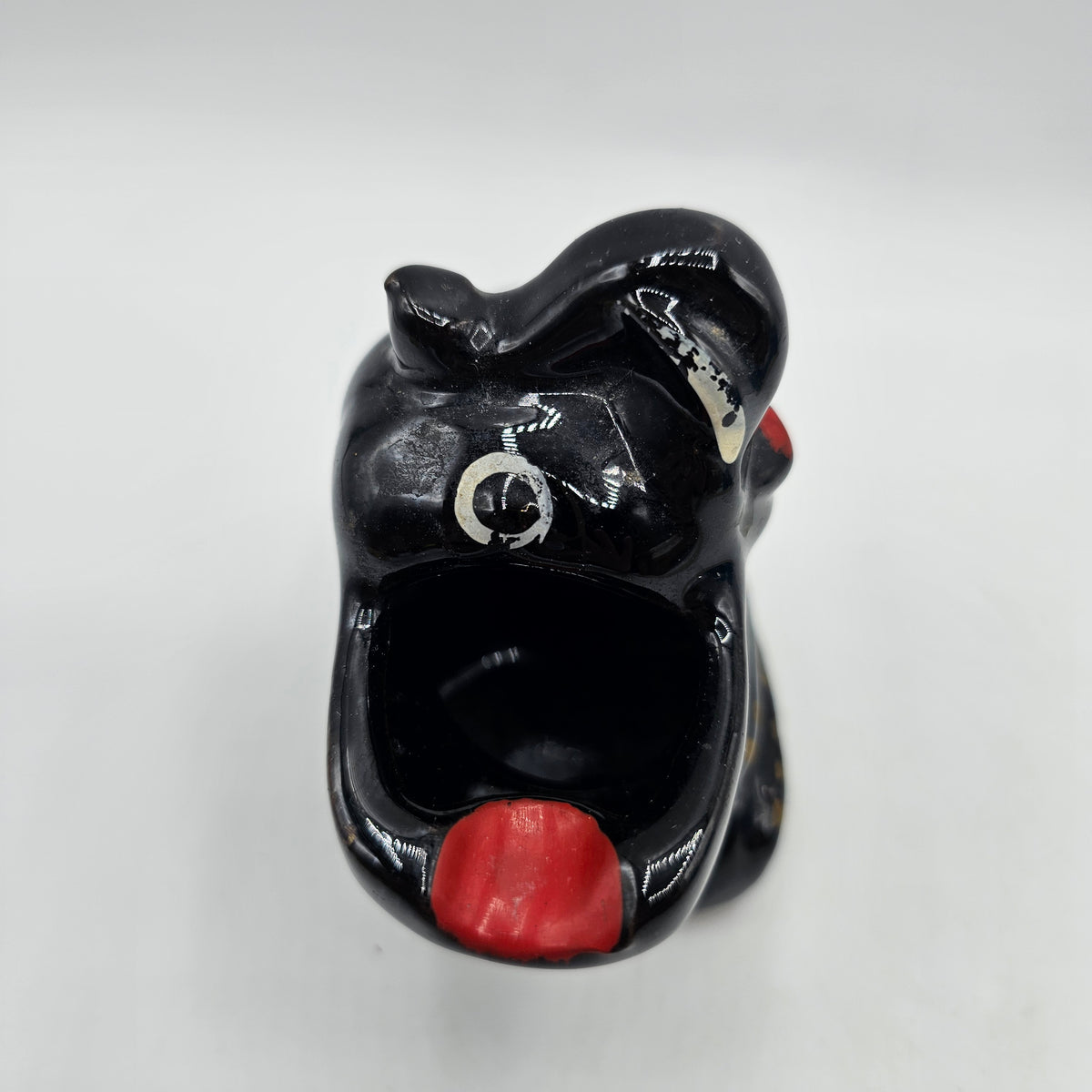 Vintage Redware Black Elephant Ashtray