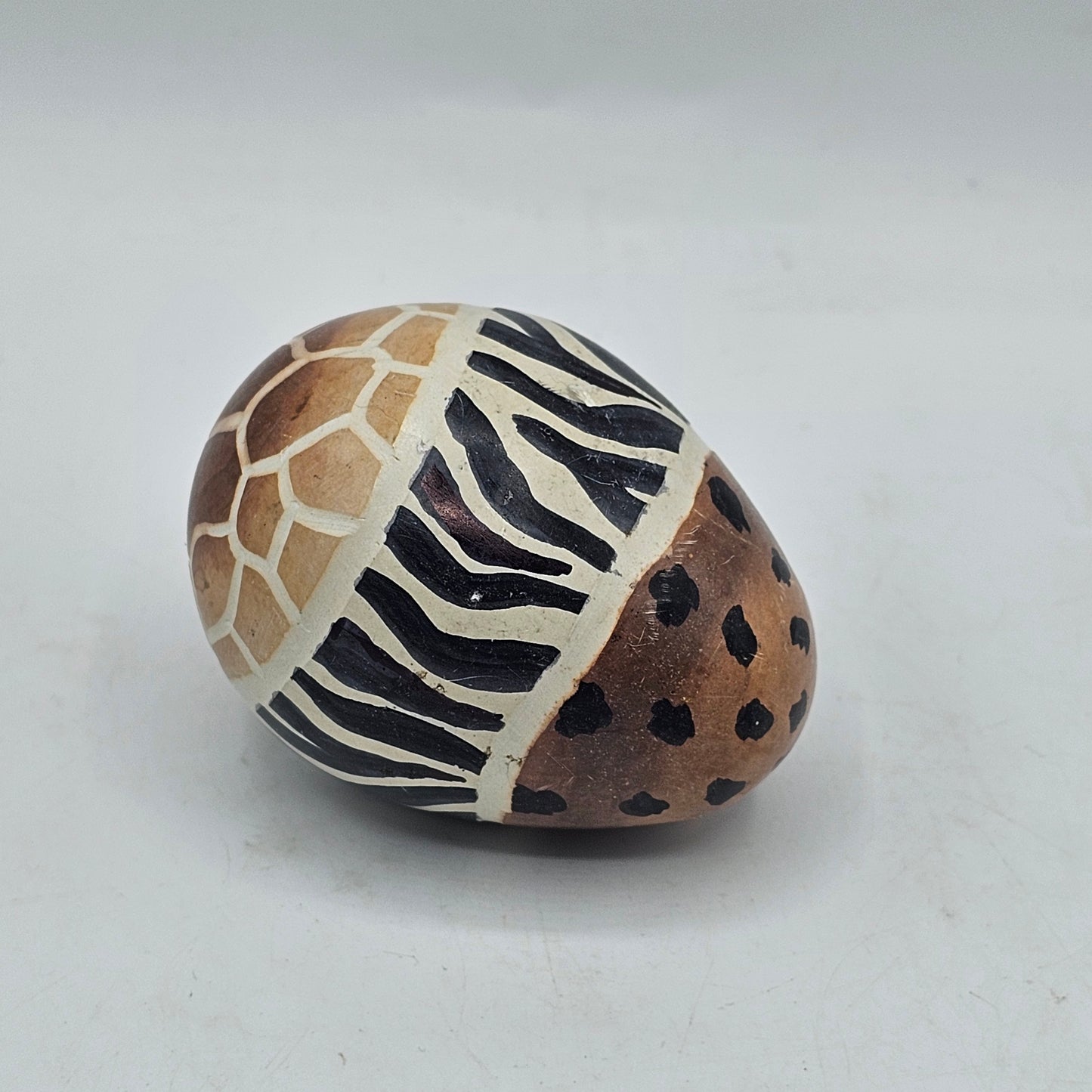 Etched and Painted Safari Animal Print Soapstone Egg