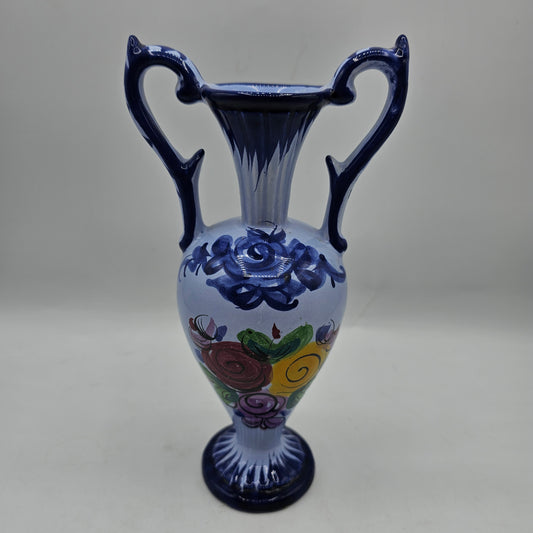 Blue Hand Painted Urn Style Vase - Made in Portugal