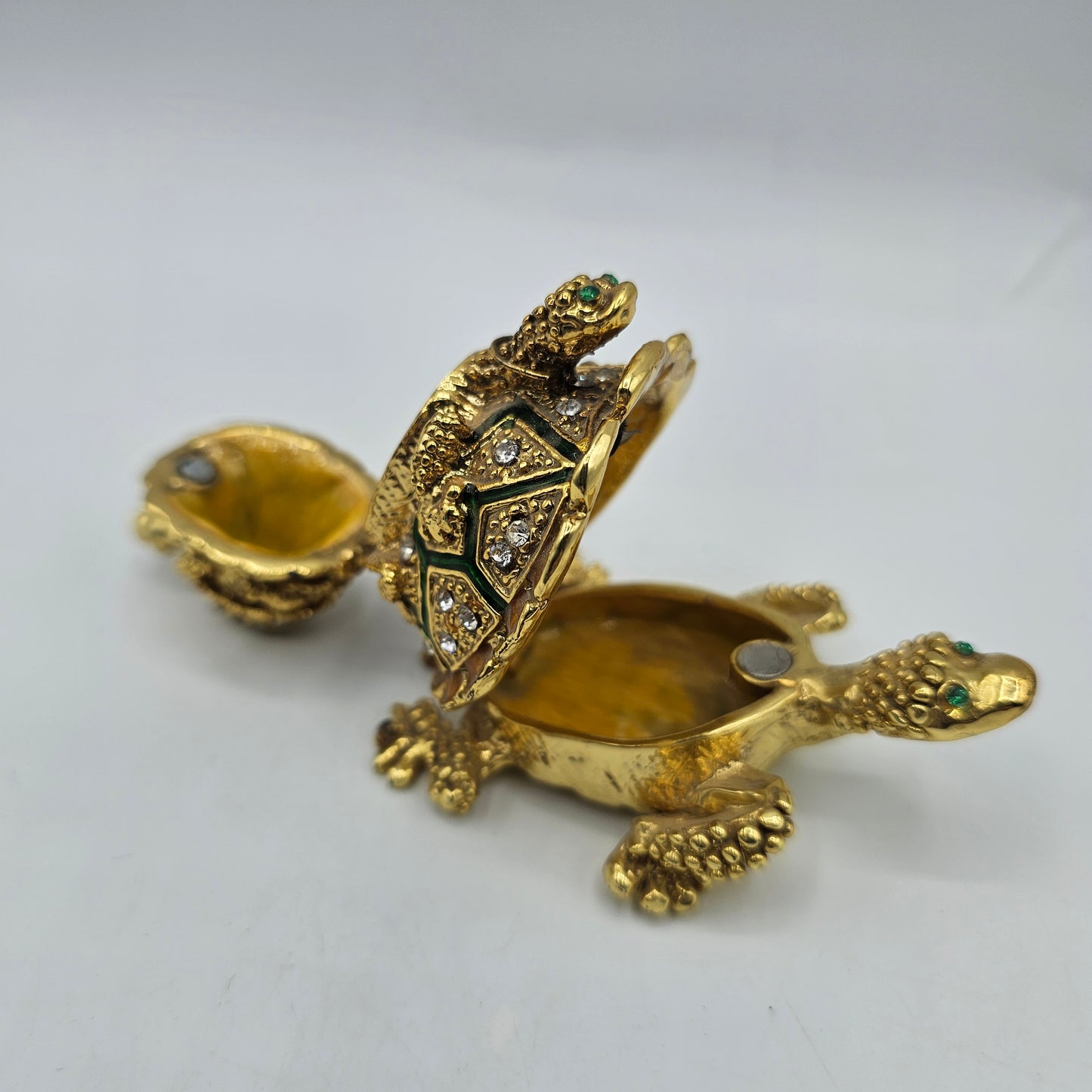 Bejewelled Stacked Tortoise or Turtle Hinged Trinket Box - Gold Tone with Crystals