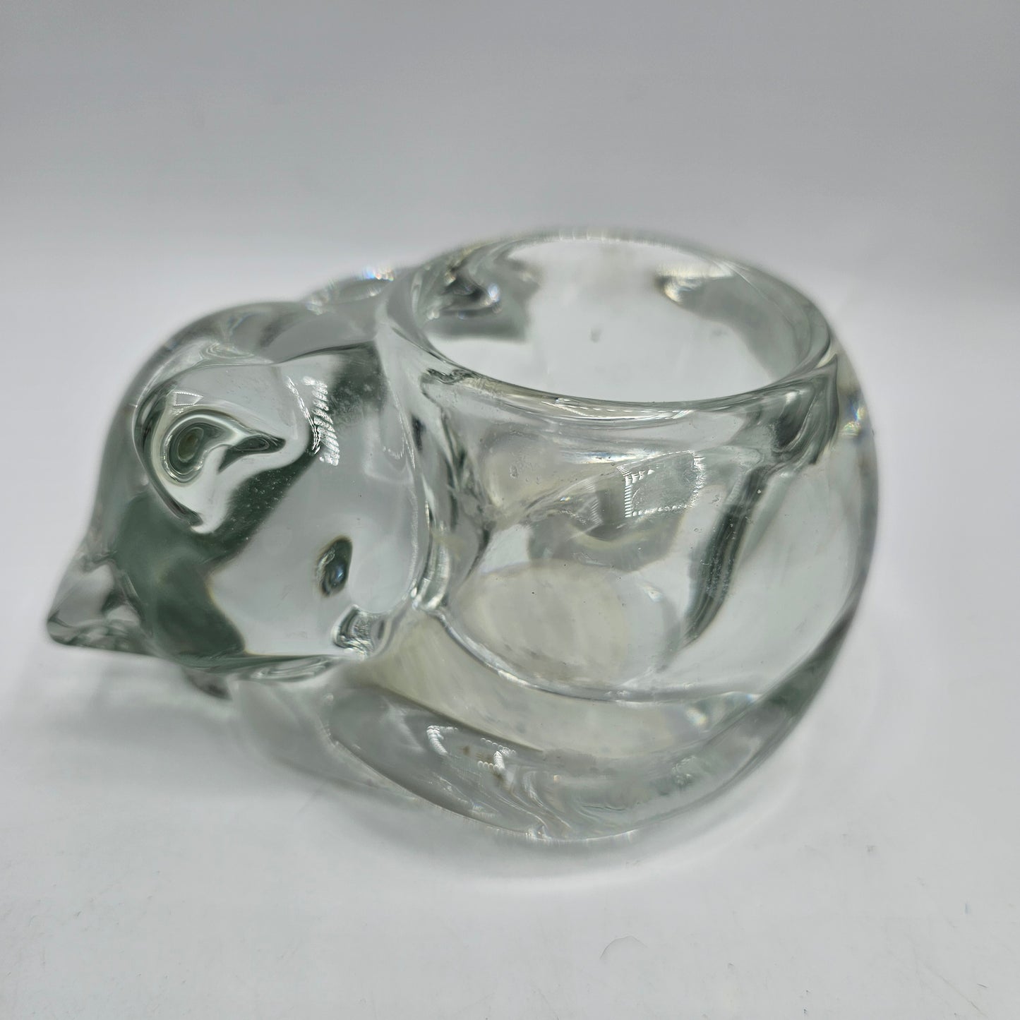 Clear Indiana Glass Sleeping Cat Votive Candle Holder