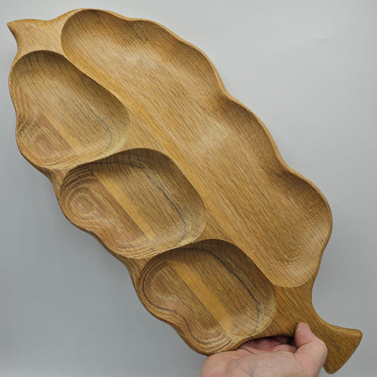 Vintage Leaf Divided Serving Tray made of Carved Light Oak Wood