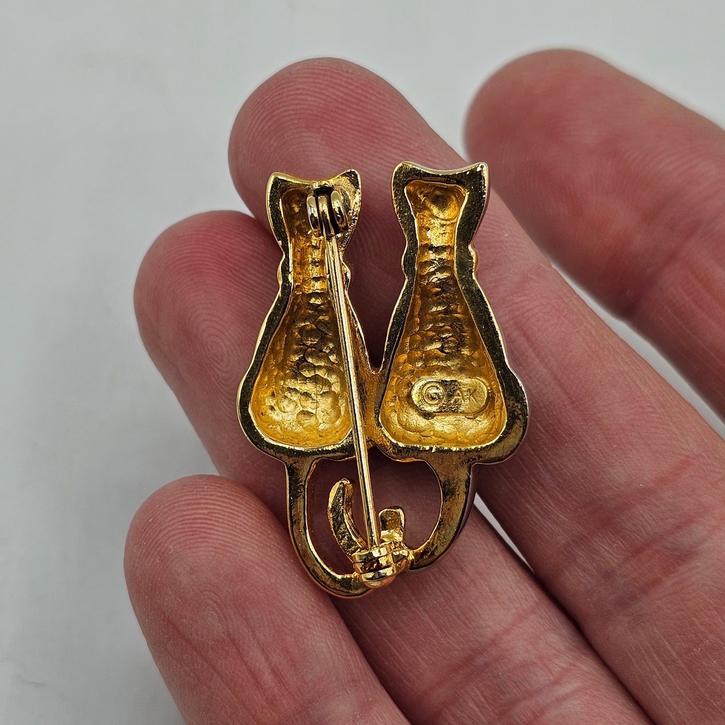 Gold and Silver Tone Cats Pin Brooch Signed AK Ann Klein